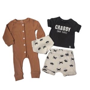 Mini Heroes 3 pc Crabby Outfit and Clay Brown Romper Bundle 3M